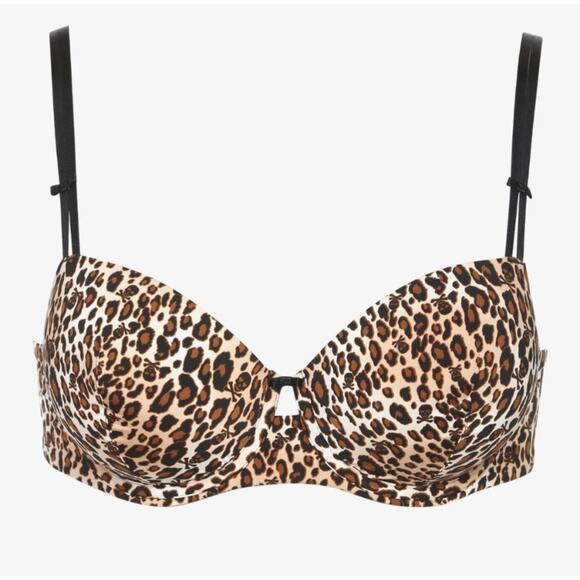 Torrid Leopard Skull Print Smoothing Demi Bra Tan Black Lightly Lined Size 46D - Picture 1 of 16